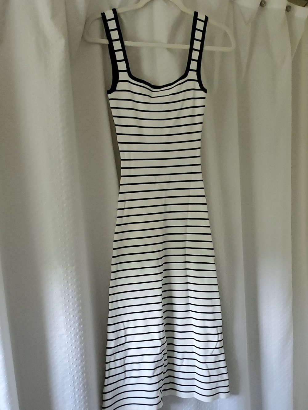 Olivaceous Black and White Striped Midi Dress